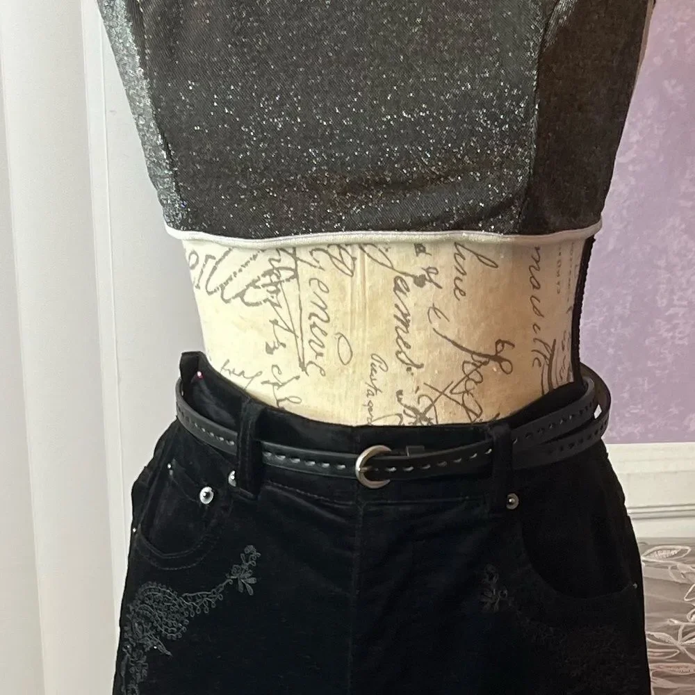 Black Pleather 40”X1/2” Belt with Silver Hardware